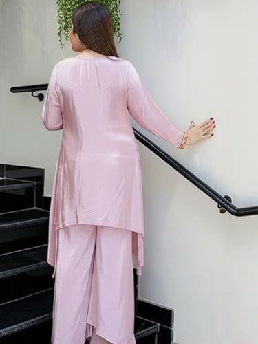 AVYUKTHA | Women Ethnic Motifs Embroidered Empire Kurta Set with Trors & Dupatta | Thread Work Fit Ethnic for Women | Pink | Size- XL