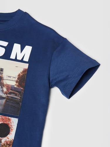 Max Girls Mickey Mouse Print Oversized T-Shirt (Blue_12-14 Y)