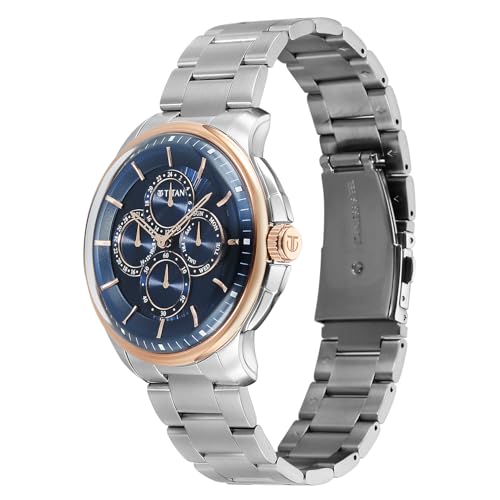 Titan Classique Four Eye Multifunction Analog with Blue Dial Silver Stainless Steel Strap Watch for Men - 90217KM04