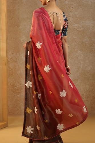 Taneira Women Pink Viscose Tissue Hand Painted Saree with Unstitched Blouse Piece (SPH08C00022-Pink)