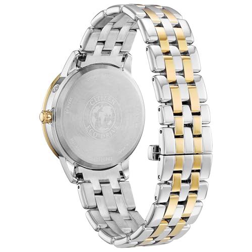 Citizen Women's Eco-Drive Calendrier, Moon Phase Diamond Accents Dial, Stainless Case and Bracelet Watch, Month/Day/Date, Two-tone/Blue, 37, Classic