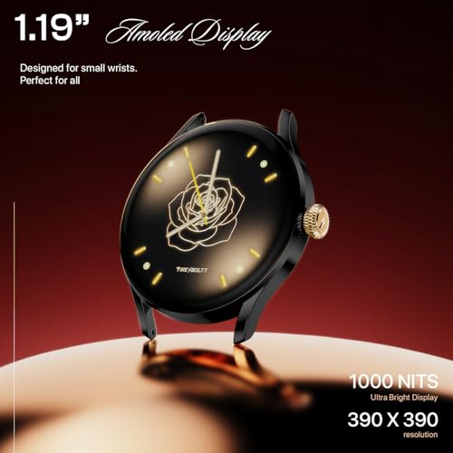 Fire-Boltt Glitz Women Smart Watch with 1.19” AMOLED Display, Bluetooth Calling, Rotating Crown, Always On Display, 1000 Nits Brightness, IP68 Waterproof Midnight Onyx