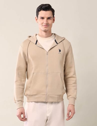 U.S. POLO ASSN. Solid Regular Fit Sweatshirt for Men - Comfortable, Full Sleeves Men Sweatshirts - M, Beige