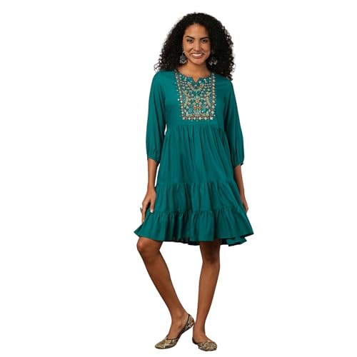 Globus Women Ethnic Dress (GS569745_Green_L)