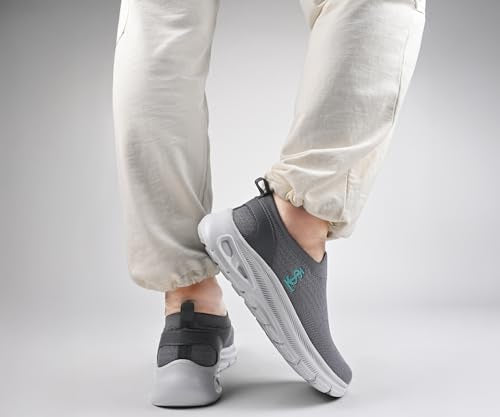 LOUIS STITCH Men’s Ash Grey Lightweight Athleisure Sport Shoes | Ultra Cushioned Sole | Slip-On Sneaker and Athleisure Wear | Perfect for Casual, Gym & Travel Wear | LS-at-FK-GY | UK-9