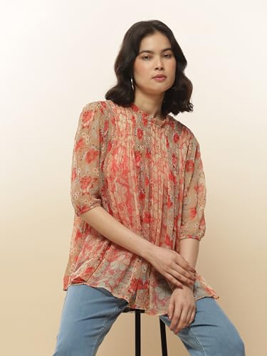 Label RITU KUMAR Red Botanic Print Top with Inner