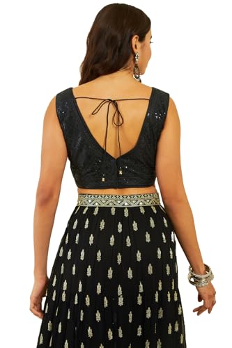 Soch Womens Black Tussar Embellished Blouse with Sequins(8907175694800)