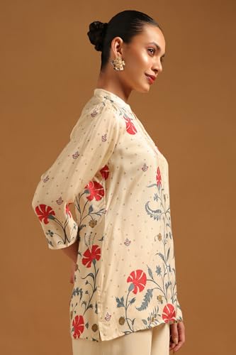 Soch Womens Cream Muslin Botanical Tunic