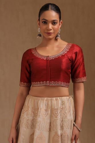 Soch Womens Maroon Tussar Solid Padded Blouse with Sequins
