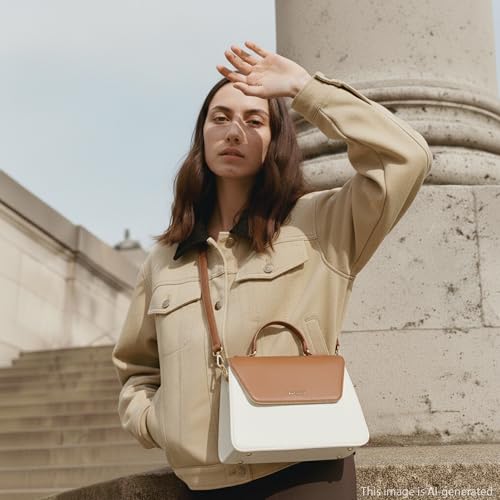 Fastrack white EdgePlay Satchel | Faux-Leather Women's Handbags | Structured Satchel with Flap + Zipper Closure, Detachable Strap & Top Handle | Gold Hardware | Everyday Carry