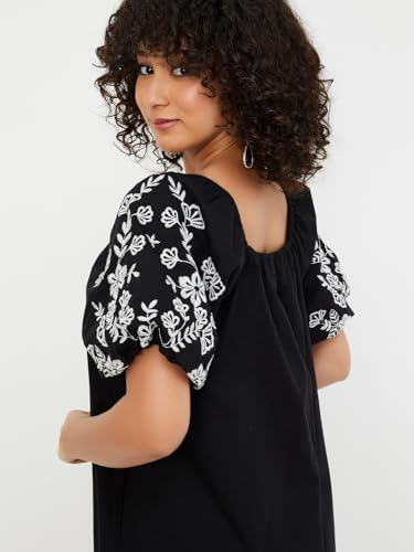 Max Kalki x Max Women Embroidered Dress(Black_S)