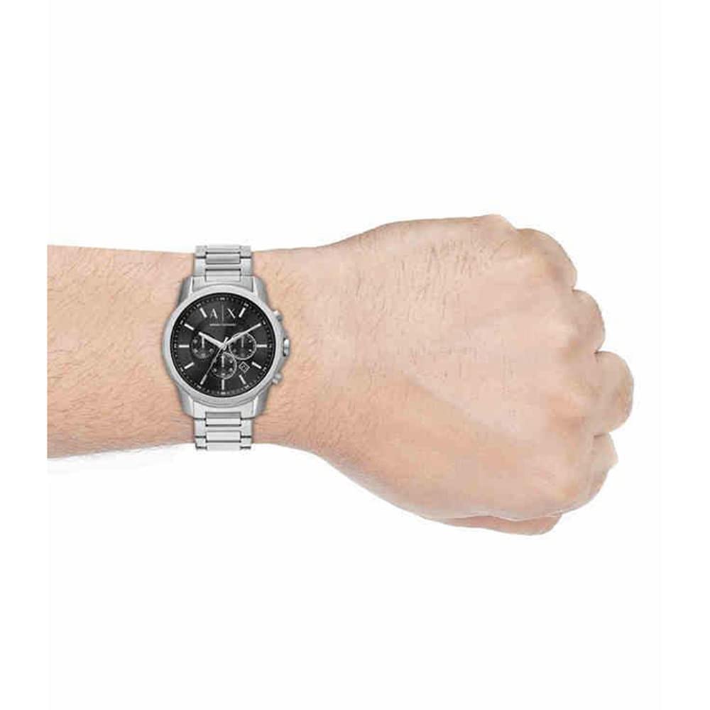 Armani Exchange Men Stainless Steel Silver Chronograph Watch Ax1720, Dial-Color:Black, Band Color:Silver