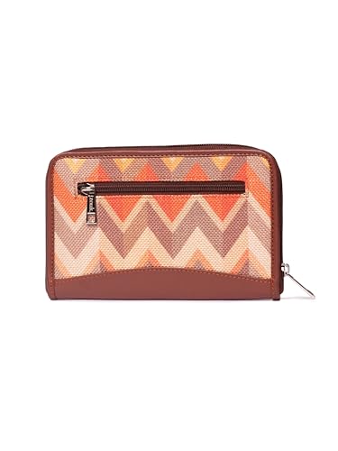 ZOUK Wallets for Women - Handmade Wallets for Females - Vegan Leather and Jute Purse for Ladies - Clutch with Indian Print - Wallets for Mobile Phones - Tidal Wave Print