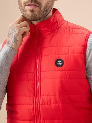 Status Quo Men's Quilted Sleeveless Puffer Jacket with Side Patch Logo and Zipper Closure | 95% Polyester 5% Spandex | ORANGE | XXL Size