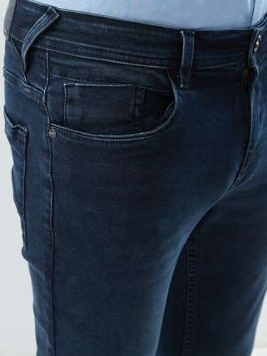 Park Avenue Men Slim Fit Solid Pattern Cotton Blend Flat Front Casual Jeans
