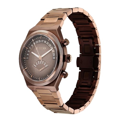 Titan Micromotors Analog with Retrograde Day and Date and Brown Dial Coffee Stainless Steel Strap Watch for Men - 90180QM01