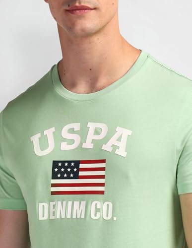 U.S. POLO ASSN. Mens Solid Half Sleeve Graphic Round Neck T-Shirts (UDTSHS0851_LT. Green_L)
