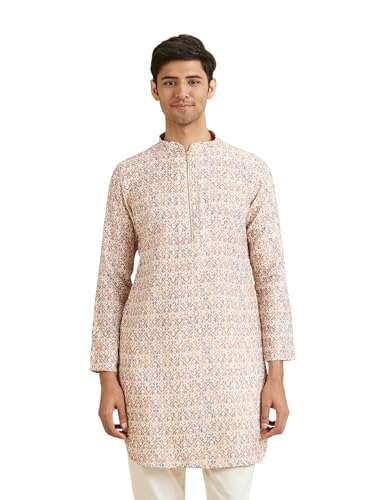 Manyavar Men's Viscose Blend Printed Casual Kurta(Cream,M)