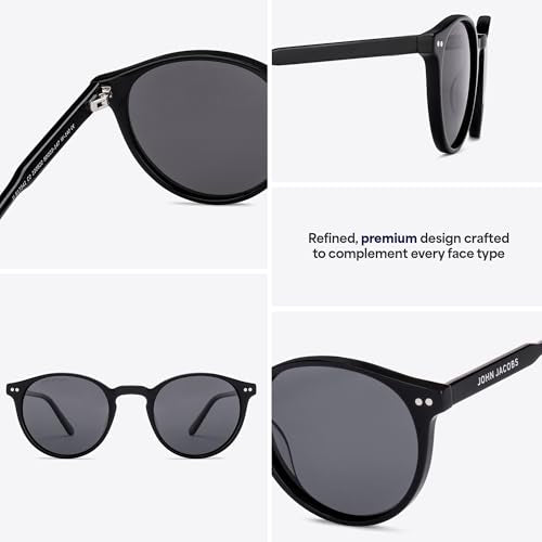 John Jacobs Full Rim Round Stylish & Premium UV Protected Sunglasses | Acetate Lines | Polarized and 100% UV Protected | Men & Women | Medium | JJ S17341