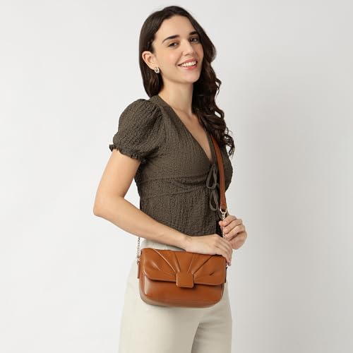 Fastrack Soft-Pleated Sling Bag with Metal Chain Accents | Faux-Leather Women's Handbags | Sling for Casual Carry