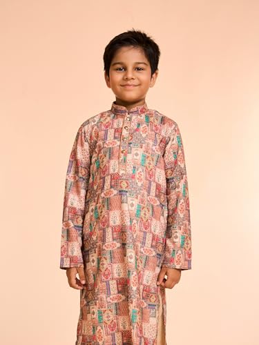 Manyavar Boys Viscose Blend Abstract Prints Kurta Pyjama Set (Rust,5-6Y)