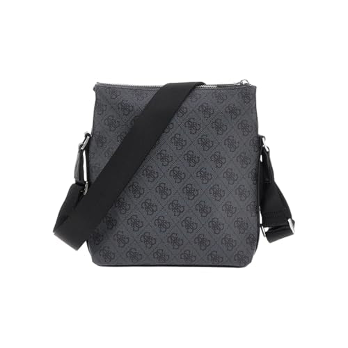 GUESS Men Black Polyurethane Monogram Vezzola Eco Xbody Bag with Zipper