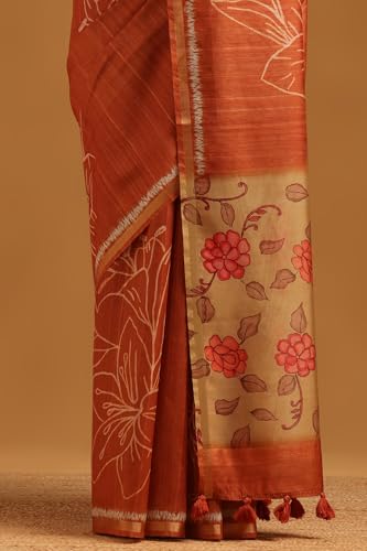 Soch Womens Rust Tussar Floral Saree