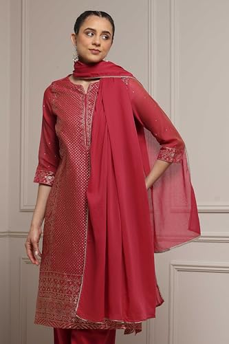 Biba Women Pink Cotton Blend Straight Printed Suit Set_46