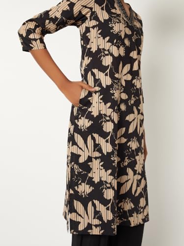 Max Women Printed Straight Kurta (Black_XL)
