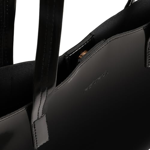 Fastrack Black Patent Party Tote Bag for Women, Girls and Ladies | Spacious Tote Bag with Button Closure