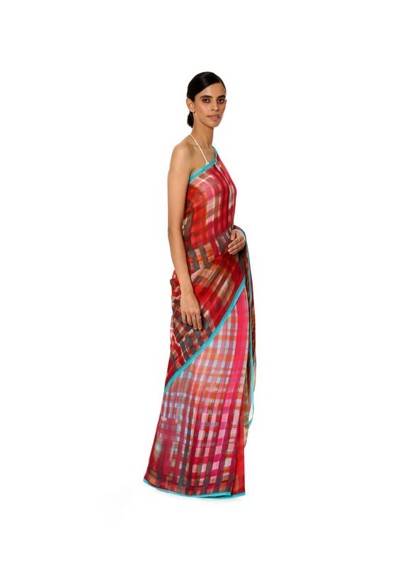 Satya Paul Pink Jaz Chiffon Printed Silk Saree for Women