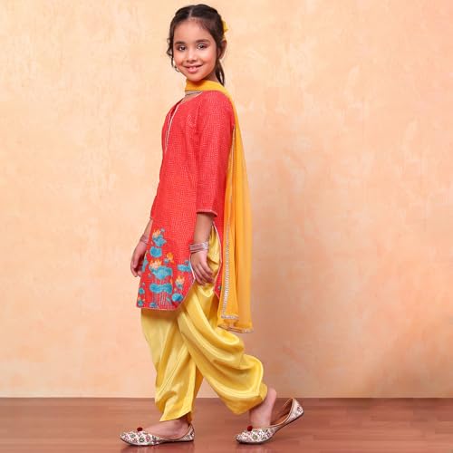 BIBA Girl's Cotton Printed Relaxed Kid Salwar Suit Set (Kw3535_Redyellow_7) 6 Years-7 Years