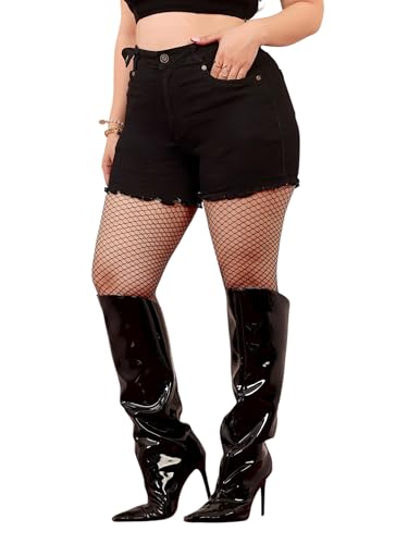 Miss Chase A+ Women's Relaxed Fit High Rise Regular Length Stretchable Denim Shorts (APAW24DEN86-85-381-32, Midnight Black, 32)