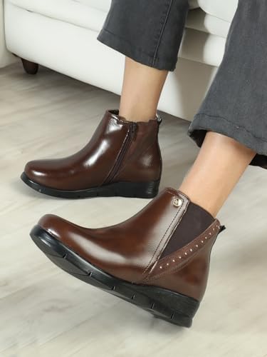 ELLE Women's Fashionable Zip Boots Colour-Brown, Size-UK 4