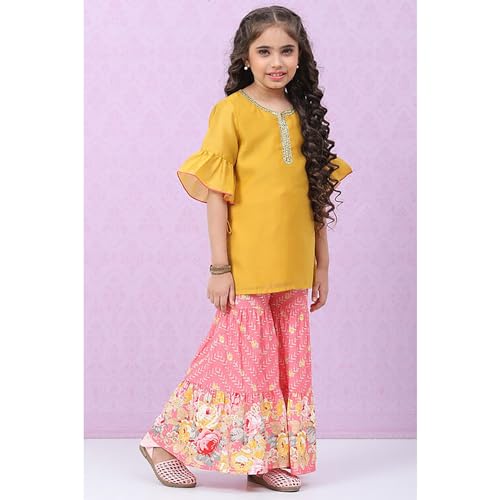 BIBA Girls Polyester Straight Solid Suit Set(KW5016E_13_Yellow)