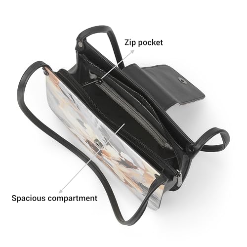 Metro Women Black PU Floral Printed Shoulder Bag with Dual Compartments(66-356)