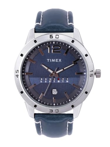 TIMEX Analog Watch for man with Blue Round Dial & Blue Leather Strap Band Water Resistant Men's Wrist Watches - TW000U931