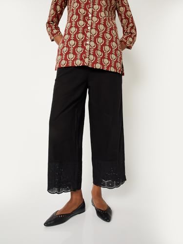 Max Women Embroidered Hem Palazzos (Black_S)