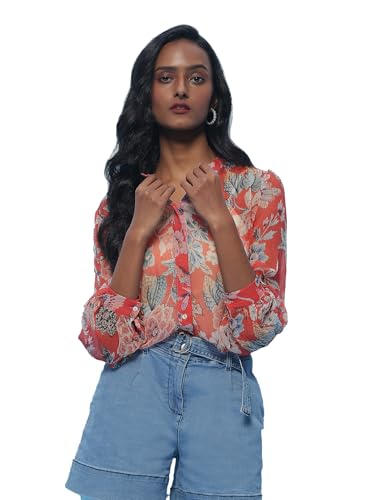 Label RITU KUMAR Red Floral Print Shirt with Inner