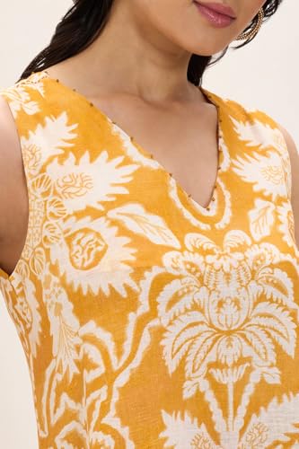 Marigold Lane by Pantaloons Women's Linen Blend Classic Mid-Calf Length Dress (SS25ETMDDRS00052N65A166_LightYellow