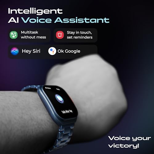GOBOULT Trail Smart Watch 2.01'' 3D Curved HD Display, Bluetooth Calling, Working Crown,190+Watchfaces,500 Nits Brightness, AI Voice Assistant,120+ Sports Mode (Metal Blue)