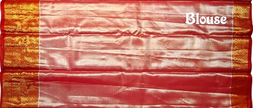 VFCollections Women's Traditional Handloom Kanchipuram Silk Pure Pattu Sarees | Rich Zari Woven Design | Unstitched Blouse (Red.)