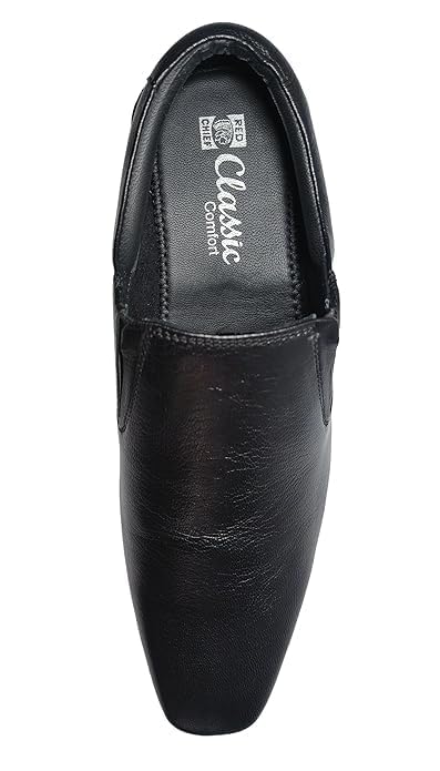 Red Chief Men's Classic Slip-on Leather Dress Shoes, Black, Formal Business Loafers with Textured Surface (UK Footwear Size System, Adult, Men, Numeric, Medium, 8)