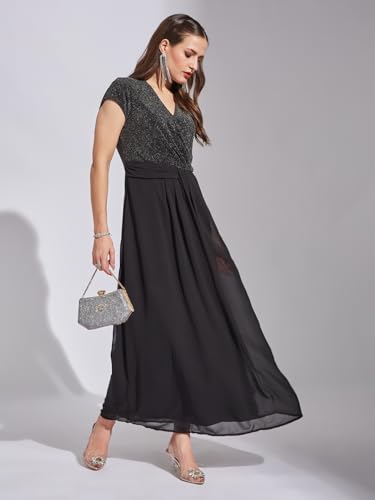 Latin Quarters Women Black Cap Sleeve Solid Dress_M