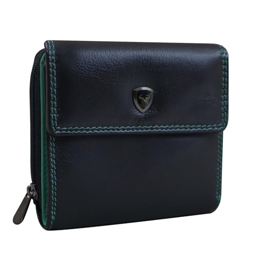Calfnero Genuine Leather Women's Wallet-Women's Purse (Black-Green)