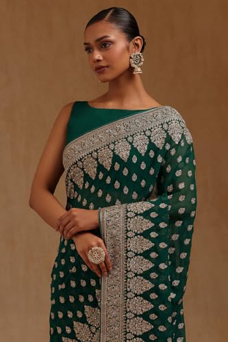 Soch Womens Teal Green Georgette Embroidered Saree With Zari