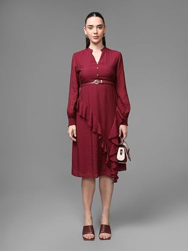 Kazo Athena Midi Dress with Belt (Wine_M)