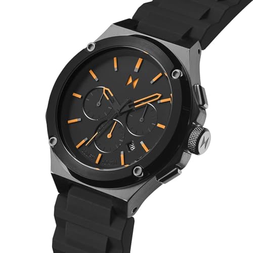 MVMT Raptor Qtz Fashion Analog Chrono Black Round Dial Men's Watch, Black & Orange Silicone Material, Black Band - 28000300-D