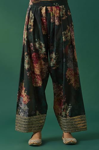 Wishful Women's Green Floral Printed Embellished Straight Kurta with Salwar and Dupatta Set - (SP12851-126770-S)