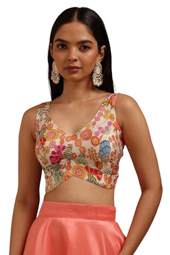 Soch Womens Off White Satin Floral Print Padded Blouse with Sequins